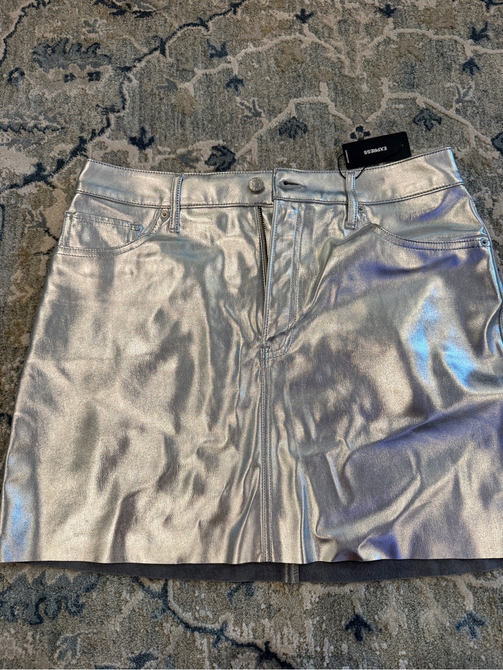 Express Metallic Silver Mini Skirt
